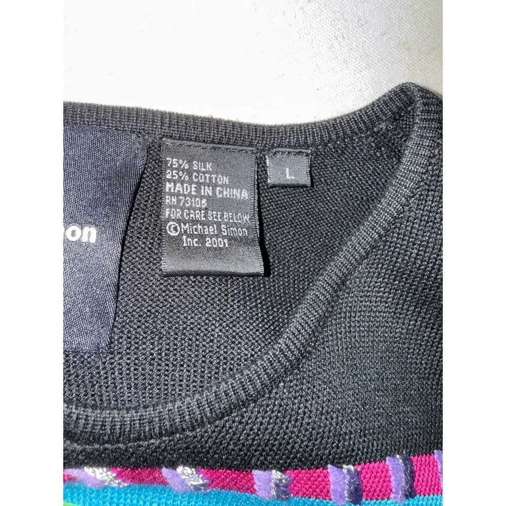 Michael Simon Vintage Cars Beaded Spun Silk Blend Sweater - size large